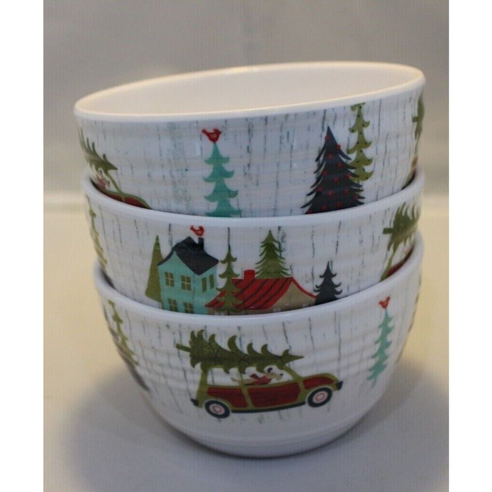 REAL SIMPLE Melamine Bowl Set of 3 - Life Made Easier -Christmas Cabin Snow